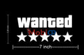 Wanted Car Decal with 5 Stars, 7 x 3.26 inches, White Vinyl Window Sticker