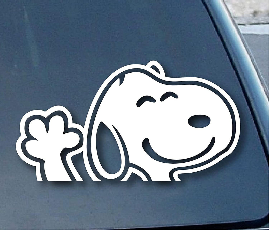 Cute Dog Waving Car Decal, 8 Inch Vinyl Sticker, White, for Windows, Bumpers, Laptops