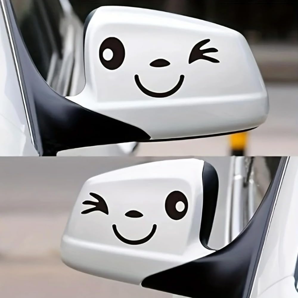 Cute Winking Smile Face Vinyl Decal Stickers for Car Side Mirrors, Black, 4.3x2.2 Inch, 2 Pack