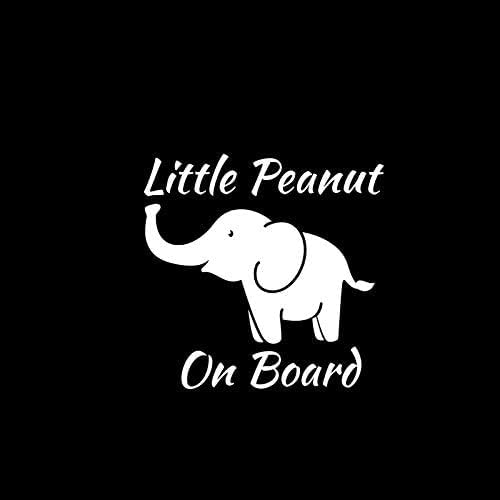 Little Pea-nut On Board Car Decal, Elephant Design, White Vinyl Sticker, 5.5 x 5.5 inches