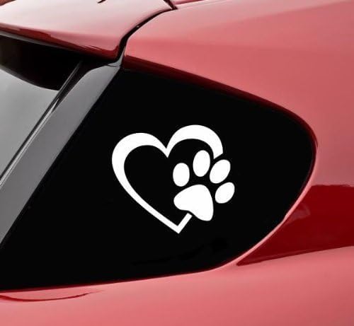 Heart and Paw Print Vinyl Decal Sticker, 4 Inches, Bright White, for Cars, Windows, Laptops