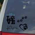 Pet Car Decals Set, 4 Pack - Love with Paw Print, Heart Paw, Heartbeat Design, White Vinyl Stickers