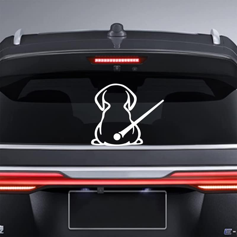 Car Rear Wiper Decal, Funny Dog with Moving Tail Design, White Vinyl, 8.85 x 10.63 inches