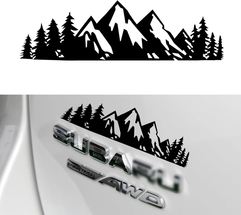 Mountain Forest Car Decal, Vinyl Snow Mountain Tree Sticker, 6.7 x 1.96 inches, Black