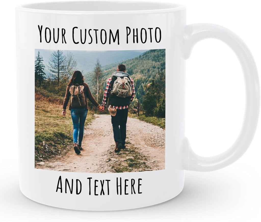 Custom Photo Coffee Mug, Personalized Text and Picture, 11 Oz White Ceramic Cup, 3.75 x 3.25 inches