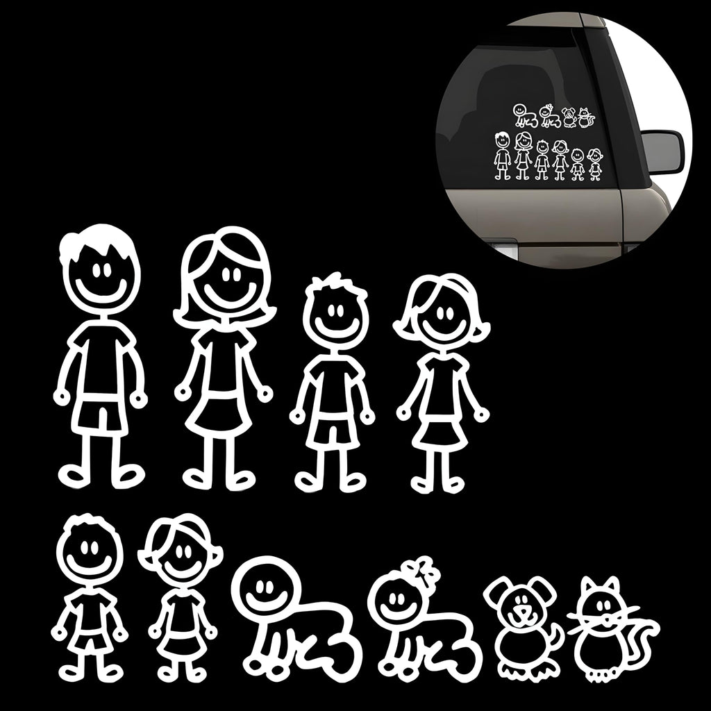 MobiCR Stick Figure Family Car Decal Set, White Vinyl, 6x1.5 Inches, 10-Pack Bundle for Vehicle Window Display
