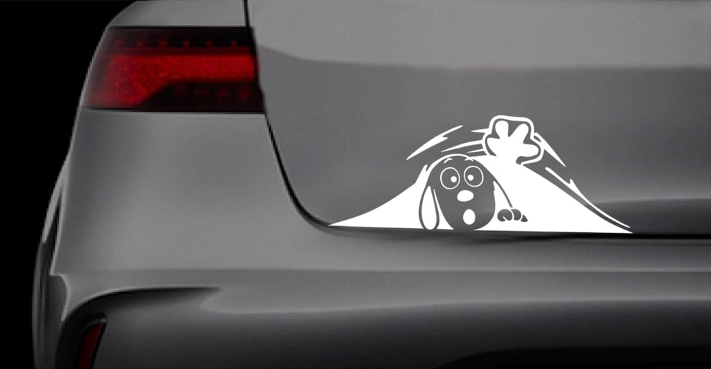 Cute Dog Peeking Car Decal, Black Vinyl Sticker, 8 x 3 inches (White, 8 inch)