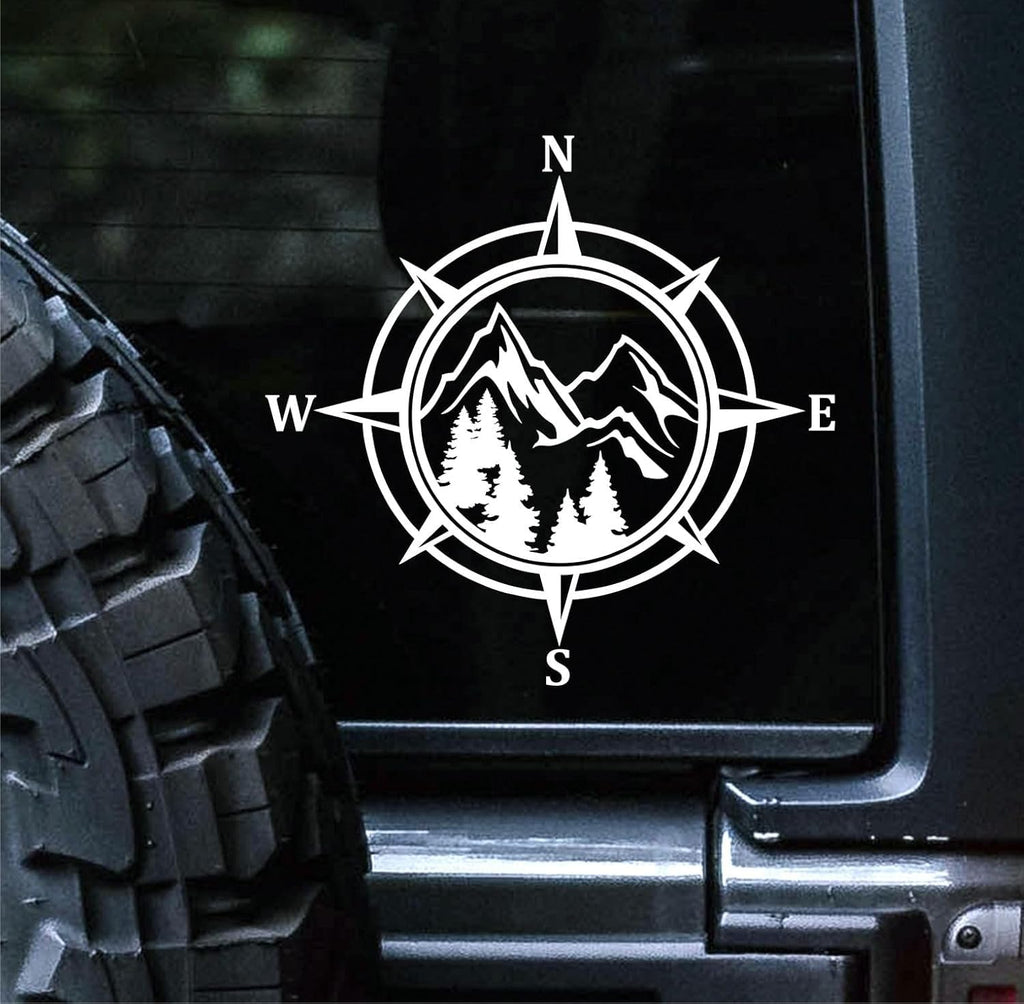 Mountain Compass Vinyl Decal Sticker, 5.5 inches, White, for Cars Trucks Vans Laptop