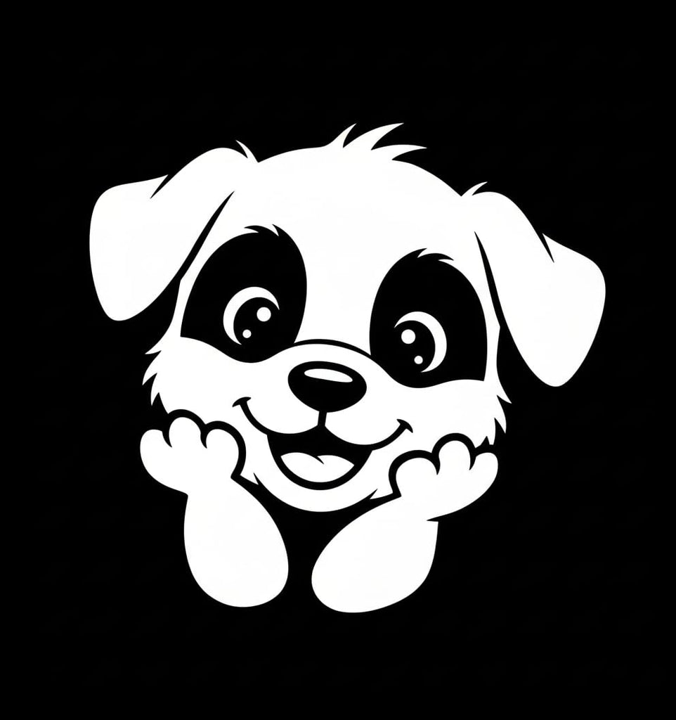Cute Dog Character Car Decal, Black Vinyl Window Sticker - Transparent Background (White, 6 inch)