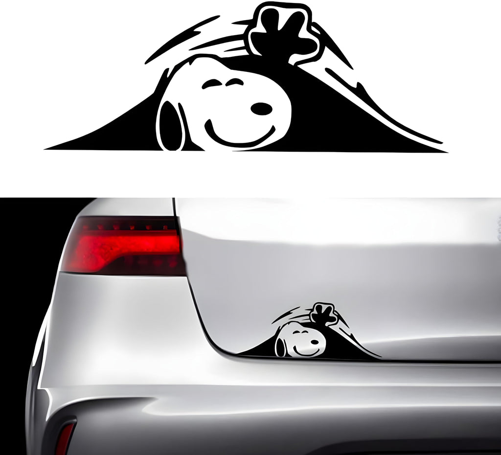 Snoopy Peeking Car Decal, Black Vinyl Sticker, 8 x 3 inches