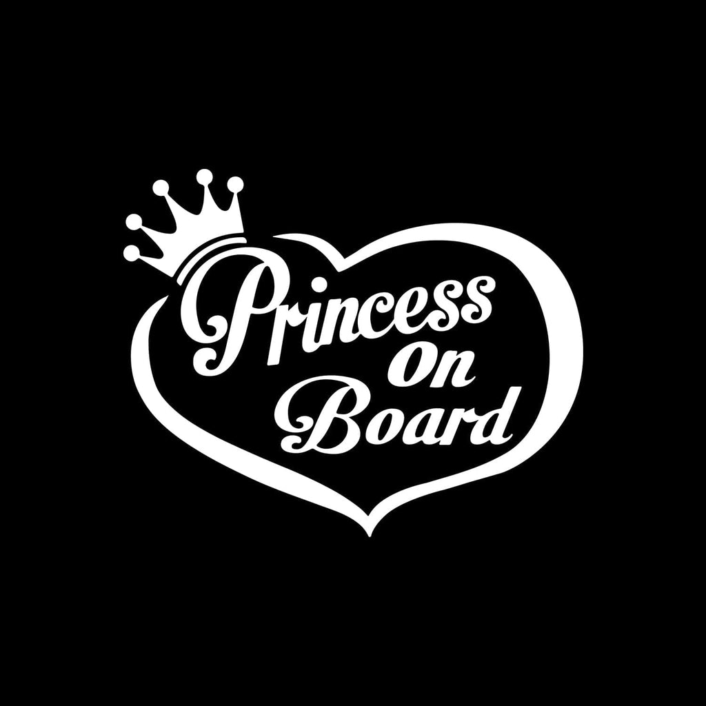 Princess on Board Car Decal, 7.87 x 6.29 inches, 2-Pack White Vinyl Safety Warning Stickers for Vehicle Windows