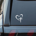 Love Heart Cross Car Window Decal, 8.7 x 6 inches, White Vinyl Sticker