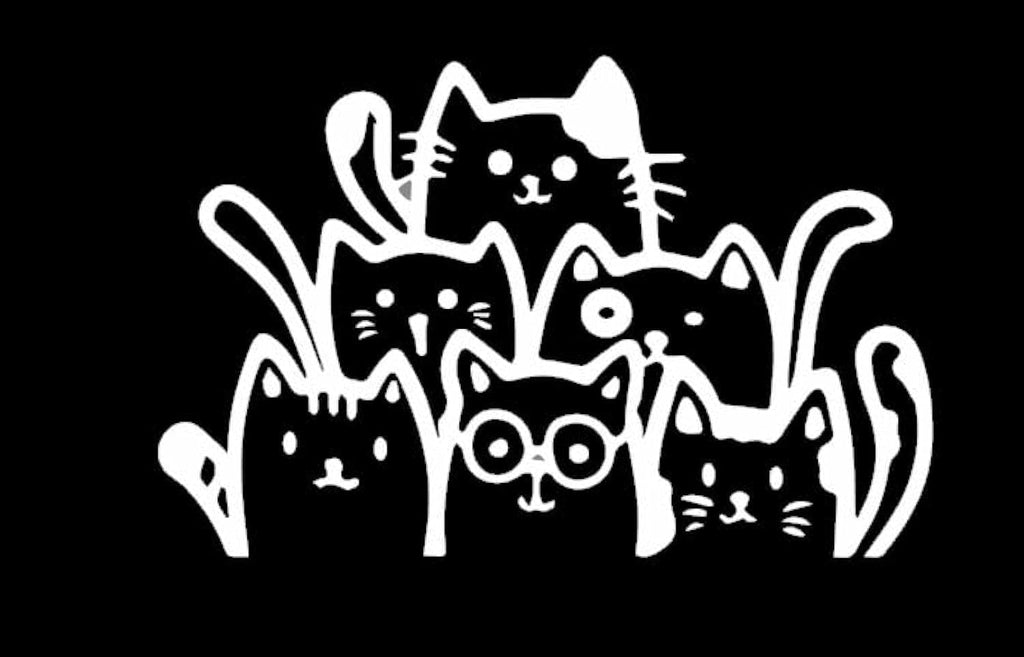 MobiCR Cute Cat Gang Car Decal, Black Vinyl Sticker, 7 x 4 inches, Self-Adhesive for Cars, Laptops, Water Bottles