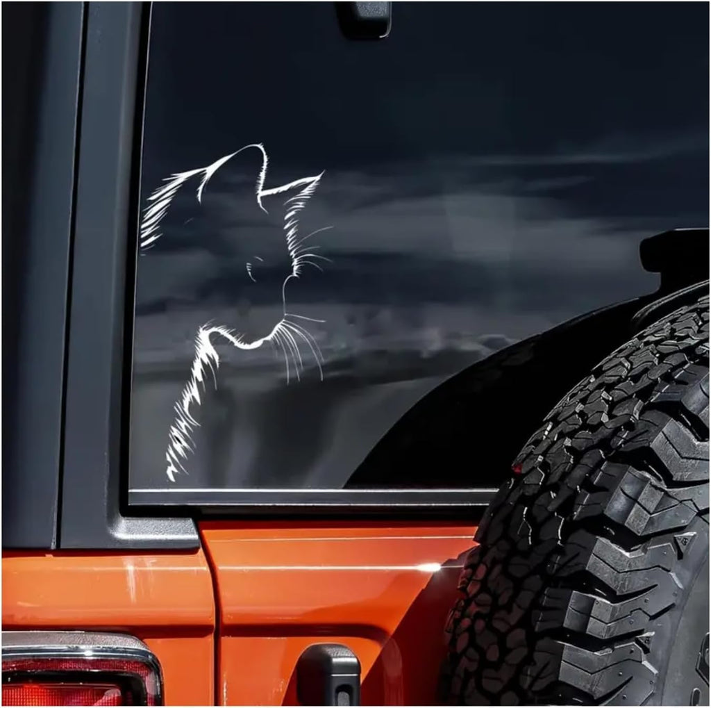 Cat Silhouette Car Window Decal, 5 Inch Vinyl Sticker, Waterproof Peeking Cat Design for Cars, Trucks, Laptops