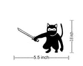 Ninja Cat Car Decal, Vinyl Sticker for Vehicles, White, 5.5 x 3.6 inches