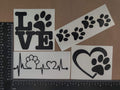 Pet Car Decals Set, 4 Pack - Love with Paw Print, Heart Paw, Heartbeat Design, White Vinyl Stickers