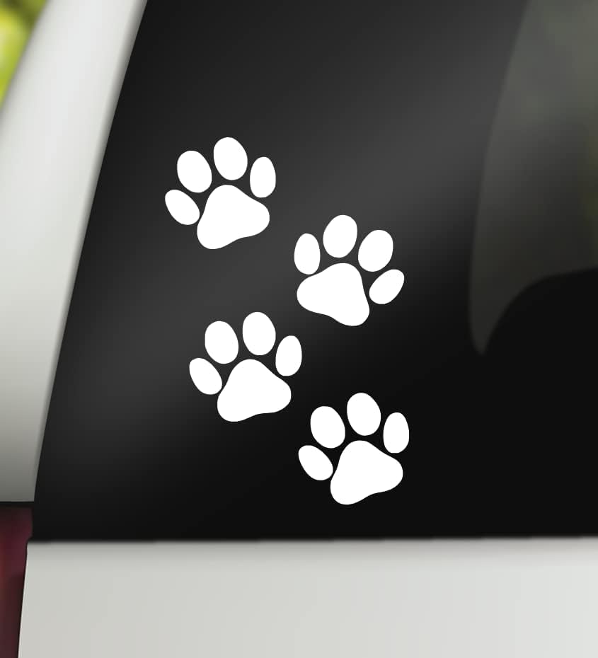 Paw Prints Decal - Dog & Cat Paw Stickers | Bumper & Window Decals | 4" x 6" White Size