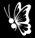 MobiCR Semicolon Butterfly Vinyl Decal, 4.0 x 4.5 inches, White, for Car Windows, Water Bottles, Laptops