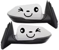 Winking Smiley Face Car Mirror Decals, 14.5 x 6cm, Vinyl Side View Mirror Stickers, Black and White, 1-Pair