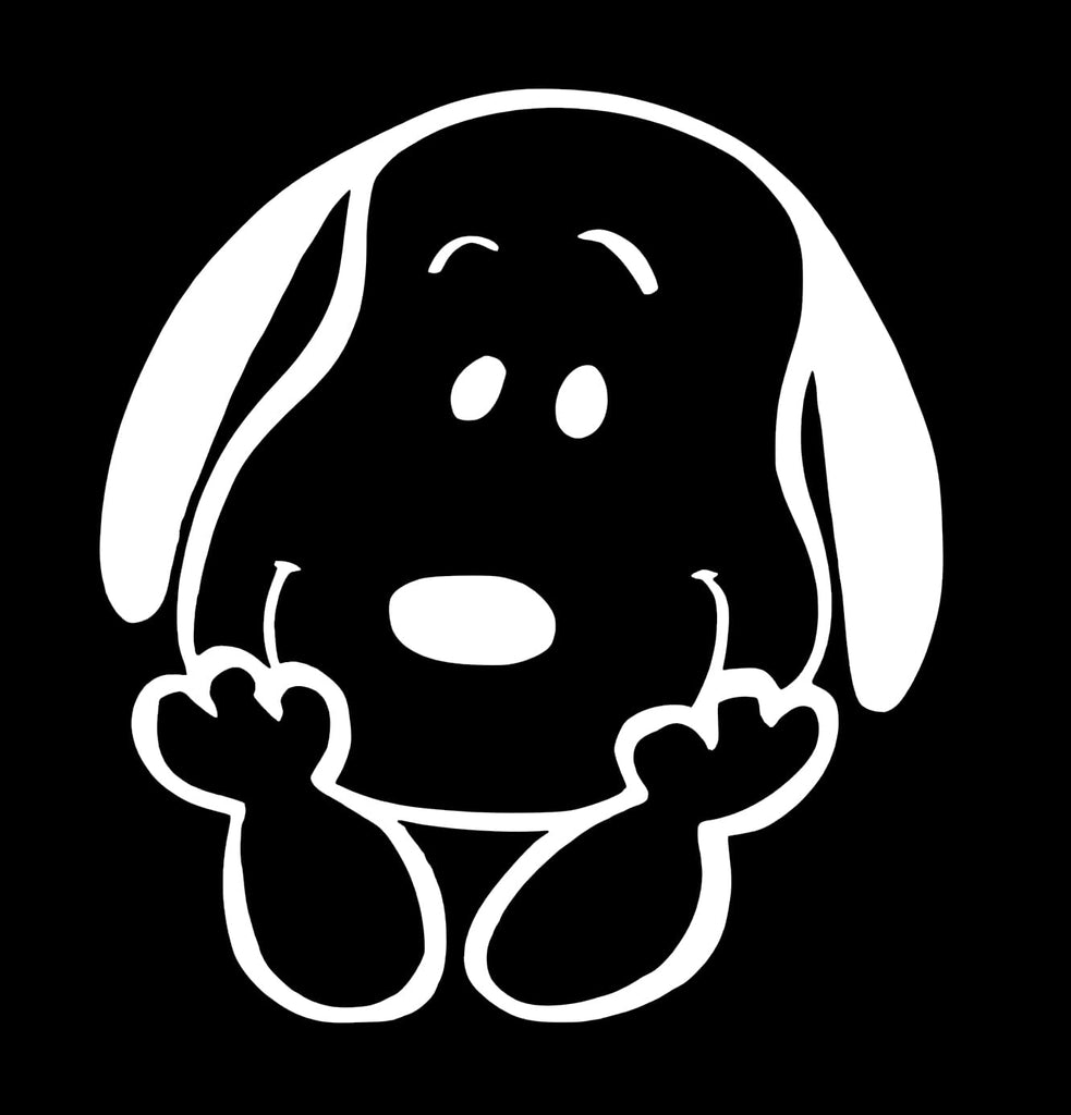Snoophy Pea-Nuts Character Car Decal, Black Vinyl Window Sticker - Transparent Background (White, 8 Inch)