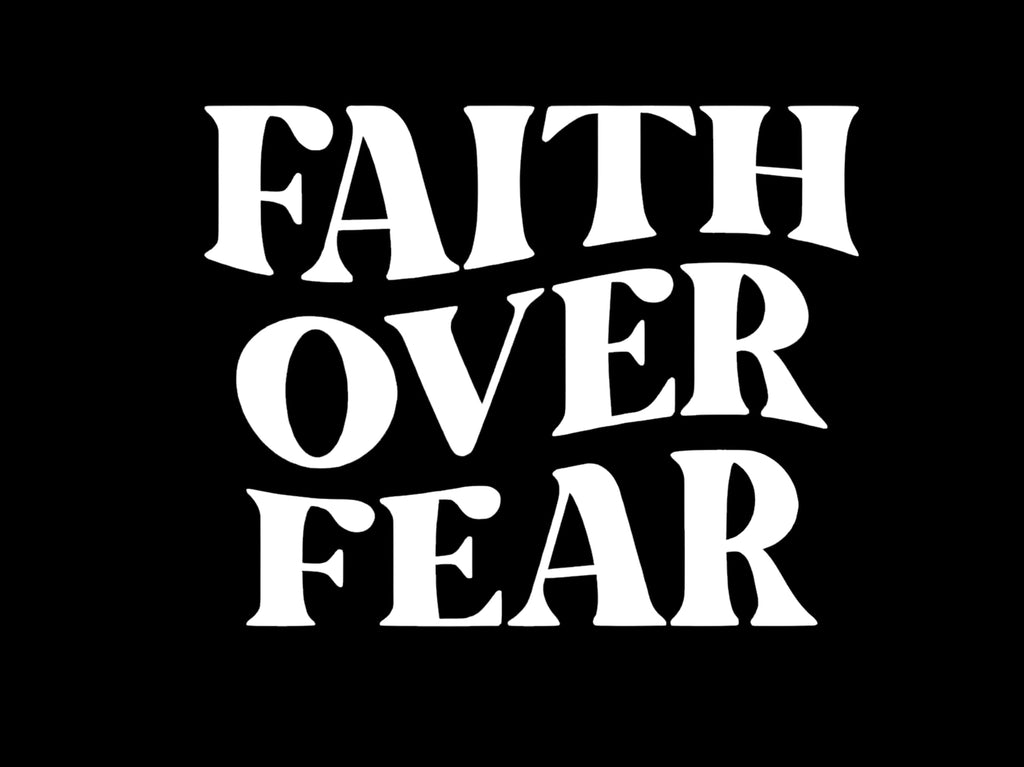 Faith Over Fear Car Decal, White Vinyl Sticker, 5.5 x 4 Inches, Weather Resistant Window Bumper Decal