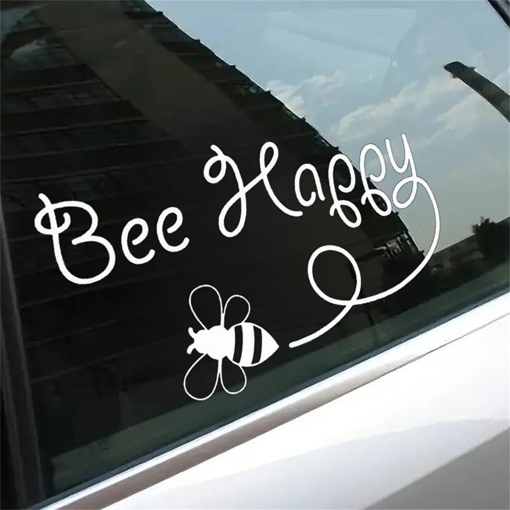 Bee Happy Car Decal Sticker, 5.91x3.35 Inch, Waterproof Vinyl, Funny Aesthetic Design, 2 Pack, for Laptop Water Bottle Truck Van SUV Motorcycle Vehicle Window