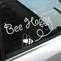 Bee Happy Car Decal Sticker, 5.91x3.35 Inch, Waterproof Vinyl, Funny Aesthetic Design, 2 Pack, for Laptop Water Bottle Truck Van SUV Motorcycle Vehicle Window