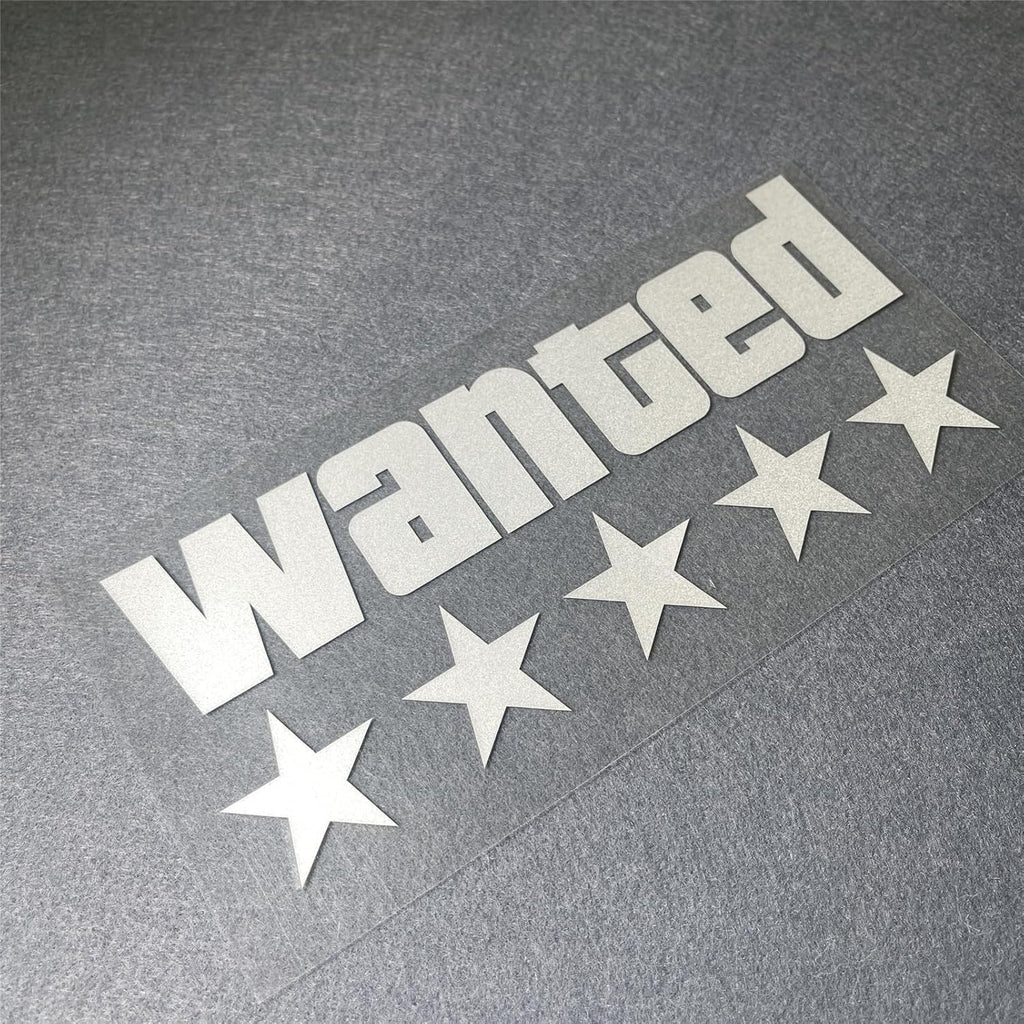 Wanted Car Decal with 5 Stars, 7 x 3.26 inches, White Vinyl Window Sticker