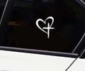 Love Heart Cross Car Window Decal, 8.7 x 6 inches, White Vinyl Sticker