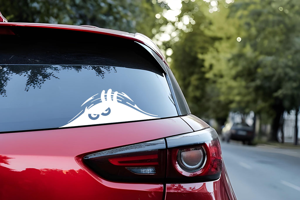 Peeping Monster Car Window Decal, White Vinyl, Decorative Vehicle Sticker