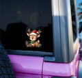 Christmas Reindeer with Santa Hat Car Decal Sticker, Waterproof Self-Adhesive PVC Vinyl, 4.72 x 4.69 Inch, Festive Holiday Theme for Cars, Laptops, Trucks, Motorcycles, Windows