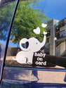 Baby on Board Car Decal, Cute Elephant Design with Hearts, White Vinyl Sticker, 5.5 Inches
