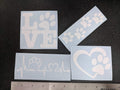 Pet Car Decals Set, 4 Pack - Love with Paw Print, Heart Paw, Heartbeat Design, White Vinyl Stickers