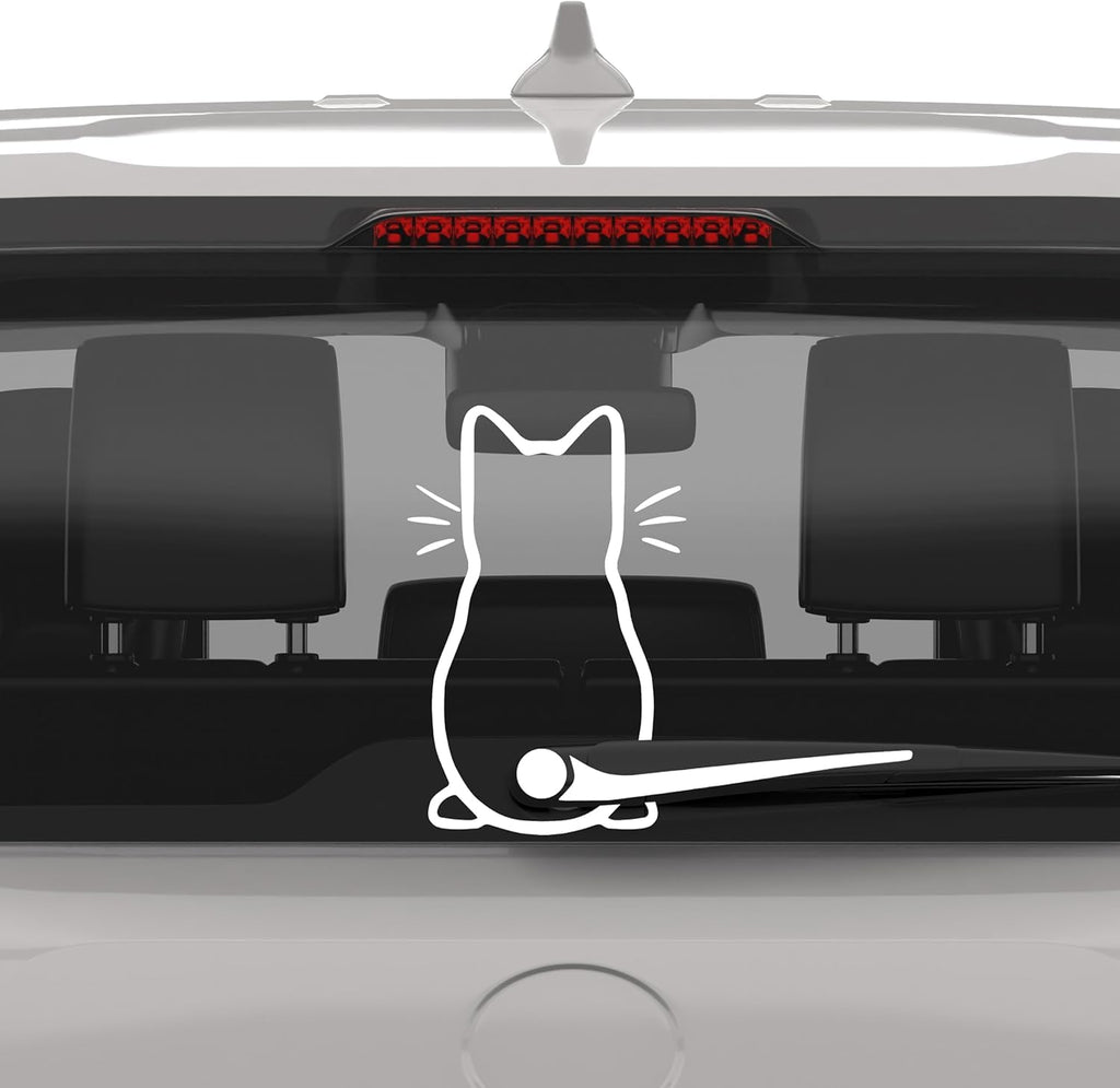 Car Windshield Wiper Decal, Cute Cat Design, 12 x 7.1 inch, White Vinyl Sticker