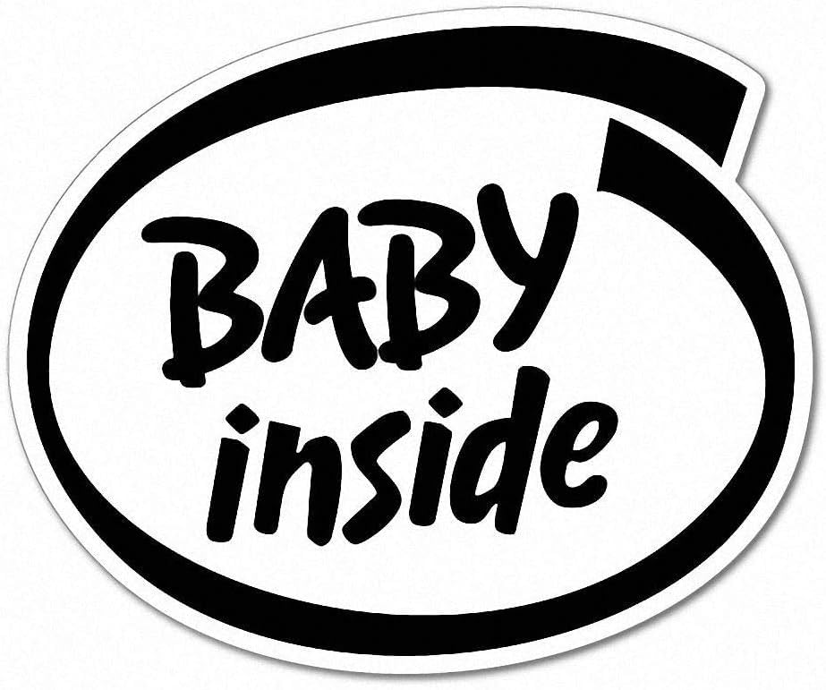 Baby Inside Car Decal, Safety Warning Sign Sticker, Black and White Oval Design