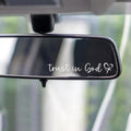 Trust in God Car Decal Set, Rearview Mirror Sticker, White with Heart Design, Christian Car Accessories