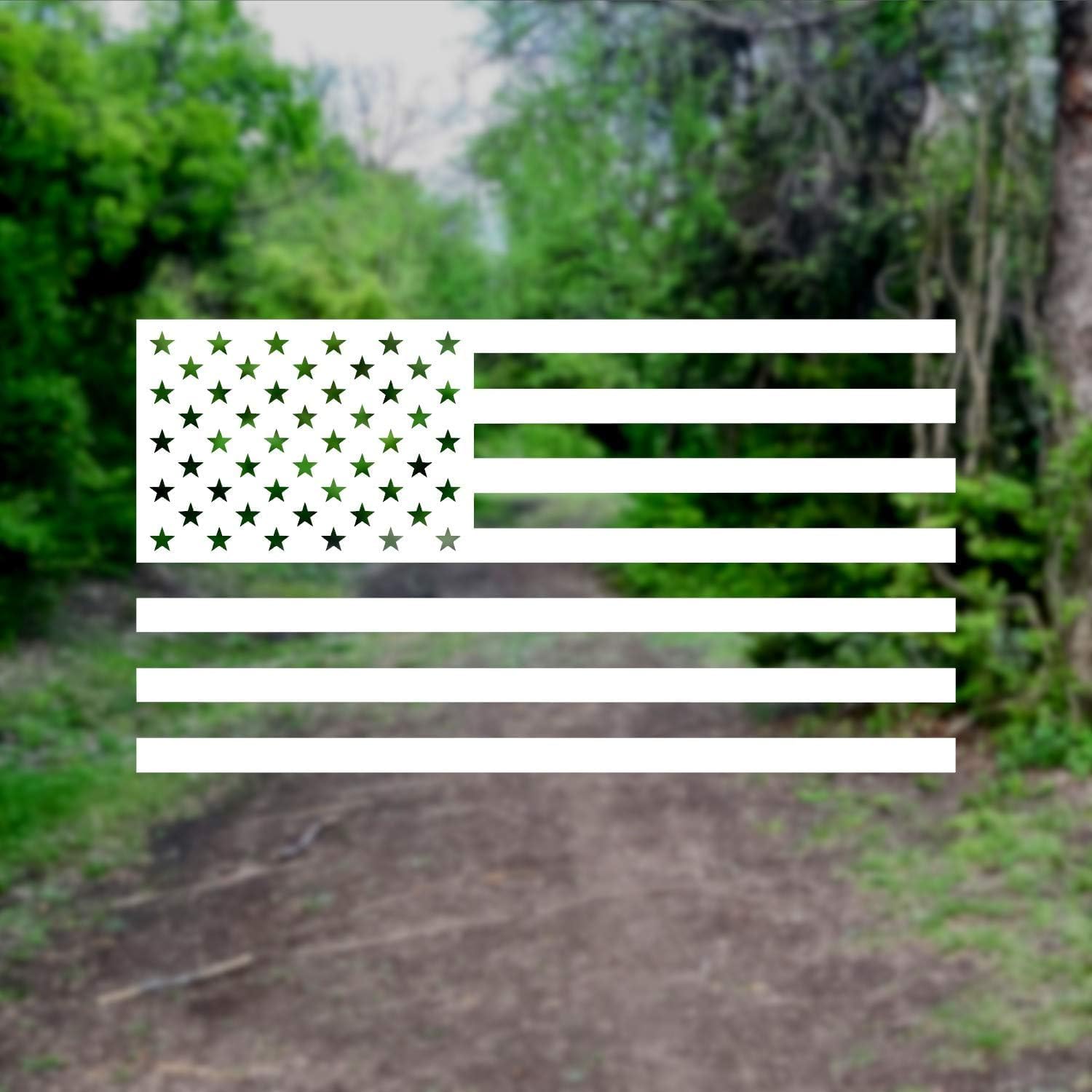 American US Flag White Vinyl Decal Sticker for LaptopCarTruckWindowBumper (5in x 2.8in, Gloss White)