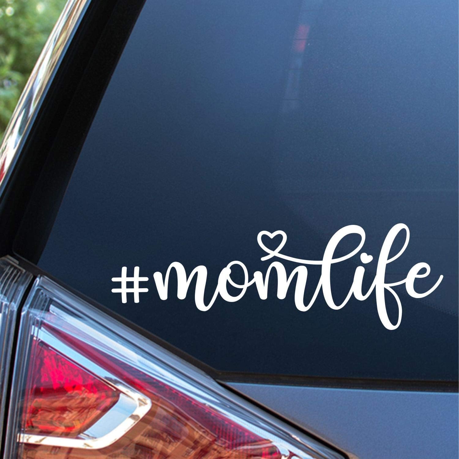 #Momlife Car Window Decal, White Vinyl Sticker, 7 x 2.25 inches